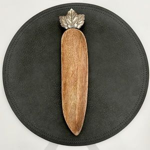 NEW • Wooden Carrot Tray With Metal Leaf Accent
